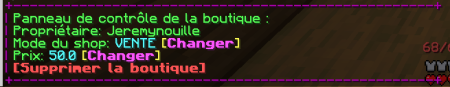 Panneau de contrôle du shop